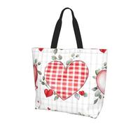 Buffalo - Bolso de mano con diseño de corazón a cuadros para mujer, bolso de mano romántico para compras, resistente al agua, bolso grande con bolsillo interior para trabajo, viajes, escuela