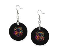 Buffalo Bull Art Doodle - Pendientes de madera para mujer, redondos, colgantes, joyería de moda, 1.2 x 2.4 pulgadas