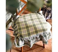 Buffalo - Cojín para silla de tartán con volantes, estilo rústico con lazos para cocina y comedor, funda extraíble de algodón suave (rojo)
