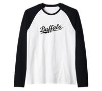 Buffalo New York Cool Retro Script 1970s Texto Blanco Vintage Camiseta Manga Raglan