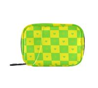Buffalo - Organizador de medicamentos con diseño de corazón amarillo y verde a cuadros con compartimentos desmontables, pastillero portátil de viaje para bolso