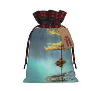 Buffalo Plaid Bolsas de regalo de Navidad con etiquetas, bolsas de dulces de Navidad, pequeñas bolsas de regalo de Halloween, lago pacífico y un árbol