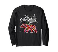 Buffalo Plaid Polar Bear Christmas Lights Family Matching PJ Manga Larga