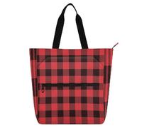 Buffalo Plaid Scotland Red Black Christmas Cute Book Tote Bag for Boys Girls Women Water-resistant Teacher Tote Bags Shoulder Bag with Zipper for School and Playtime Rainbow
