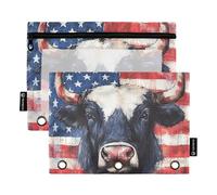 Buffalo Plaid USA Stars Patriotic 4 July 3 Rings Binder Pencil Pouch with Zipper Set of 2 Clear Cosmetic Bag Stationery Supplies