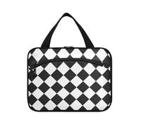 Buffalo Plaid White Black Hanging - Neceser de viaje para hombre con gancho, diseño impermeable para mamá, estuches para maquillaje, L, búfalo a cuadros, blanco y negro, Moderno