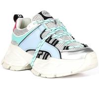 Buffalo Saturn Lace - Elegantes plataformas gruesas superpuestas para mujer, Azul y plateado., 40 EU