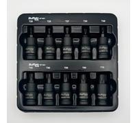 Buffalo Tools Juego de 10 llaves de vaso Torx Star de 1/2 pulgada T20-T70, acero al vanadio duradero, acabado resistente a la corrosión, juego de herramientas con bandeja de almacenamiento TRX-Star