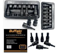 Buffalo Tools Juego de 7 brocas hexagonales de impacto de 3/8 pulgadas H3-H10, acero de vanadio duradero, acabado resistente a la corrosión, juego de herramientas de 2 mm a 10 mm con bandeja de