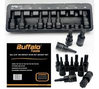 Buffalo Tools Juego de 9 brocas de impacto Torx Star de 3/8 pulgadas T10-T60, acero al cromo vanadio duradero, resistente a la corrosión, juego de herramientas TRX-Star con bandeja de almacenamiento