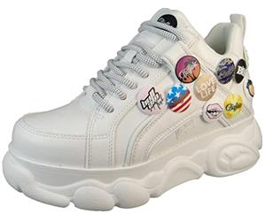 Buffalo Zapatillas bajas para mujer CLD Corin Button Low Top 1630884 Blanco, Blanco, 38 EU