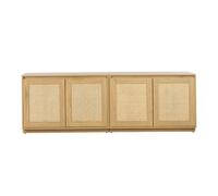 Buffet acabado en madera clara de roble y ratán tejido 4 puertas L192 cm SEVILLE