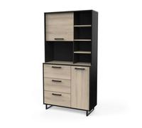 Buffet alto de cocina roma color roble kronberg y negro mate 180x92x40 cm