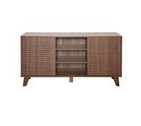Calicosy - Aparador de 2 puertas correderas efecto madera ranurada - Decoración madera nogal oscuro - Colección Fribourg - Mueble de almacenamiento Salón, comedor - 140 x 39 x 75 cm