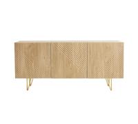 Buffet Design Grabado Acabado Madera Claro Roble y Metal Dorado 3 Puertas L160 cm OZEN