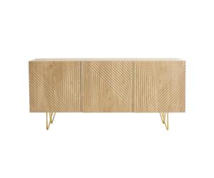 Buffet Design Grabado Acabado Madera Claro Roble y Metal Dorado 3 Puertas L160 cm OZEN