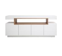 Buffet escandinavo blanco brillante lacado y madera 4 puertas L180 cm LIVO