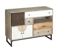 BUFFET Koval Blanco | Madera de mango, 4 cajones y 3 puertas, estilo étnico. Para salón, salón y dormitorio.