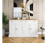 Buffet lateral 150 cm 4 puertas 2 cajones - Moderno buffet de estilo antiguo blanco, armario de almacenamiento para gran salón y comedor - 150 × 86 × 40 cm