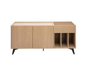 Buffet para almacenamiento de vinilos en madera clara acabado roble y metal negro L140 cm SEDA