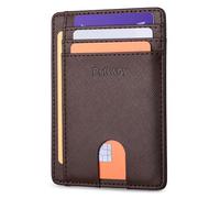 Buffway Carteras Minimalistas de Cuero con Bloqueo RFID para Hombres y Mujeres, Color café Cruzado, S, Minimalista