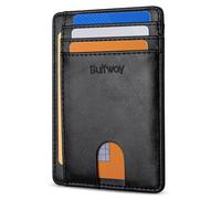 Buffway Carteras Minimalistas Delgadas de Cuero con Bloqueo RFID para Hombres y Mujeres, Negro Alaska, S, Cartera Minimalista con Clip para Dinero