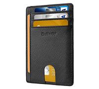 Buffway Carteras Minimalistas Delgadas de Cuero con Bloqueo RFID para Hombres y Mujeres, Negro Cruzado, S, Minimalista
