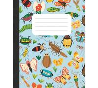 Bug Pattern Composition Notebook: Blue Background - Abstract Caterpillars, Beetles, Fireflies & Garden Bugs Notebook for Kids | Wide Ruled | 7.5 x ... for School, Journaling & Creative Writing