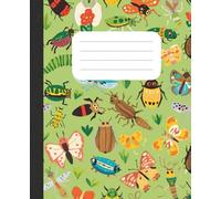 Bug Pattern Composition Notebook: Green Background - Abstract Caterpillars, Beetles, Fireflies & Garden Bugs Notebook for Kids | Wide Ruled | 7.5 x ... for School, Journaling & Creative Writing