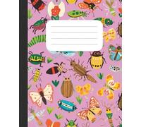 Bug Pattern Composition Notebook: Pink Background - Abstract Caterpillars, Beetles, Fireflies & Garden Bugs Notebook for Kids | Wide Ruled | 7.5 x ... for School, Journaling & Creative Writing