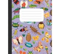 Bug Pattern Composition Notebook: Purple Background - Abstract Caterpillars, Beetles, Fireflies & Garden Bugs Notebook for Kids | Wide Ruled | 7.5 x ... for School, Journaling & Creative Writing