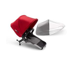 Bugaboo Donkey 3 Twin set de extensión a gemelar completo con capota roja, tejidos gris mélange y chasis aluminio - Te permite convertir tu Bugaboo Donkey 3 Mono en un carrito gemelar lado a lado