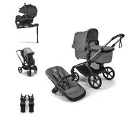 Bugaboo Fox 5 Renew Pack, Carrito de Bebé 3 en 1 Todoterreno, Sistema de Viaje Completo con Silla de Coche, Capazo Ergonómico, Fácil Plegado, Asiento Extensible, Chasis Negro y Capota Moon Grey