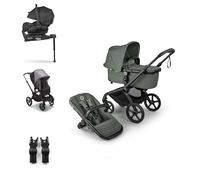 Bugaboo Fox 5 Renew Pack, Carrito de Bebé 3 en 1 Todoterreno, Sistema de Viaje Completo con Silla de Coche, Capazo Ergonómico, Fácil Plegado, Asiento Extensible, Chasis Negro y Capota Forest Green