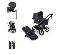 Bugaboo Fox 5 Renew Pack, Carrito de Bebé 3 en 1 Todoterreno, Sistema de Viaje Completo con Silla de Coche, Capazo Ergonómico, Fácil Plegado, Asiento Extensible, Chasis Negro y Capota Deep Indigo