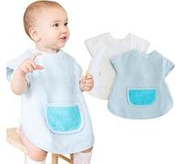 Bugalin Baberos bebe impermeables - Babero Con Manga Corta - Bebe BLW | Fáciles de Poner y Limpiar| Ideal para Comer y Pintar | Tela Rizo 100% Algodon y Impermeable | Fabricados en España
