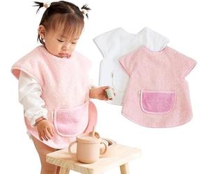 Bugalin Baberos bebe impermeables - Babero Con Manga Corta - Bebe BLW | Fáciles de Poner y Limpiar| Ideal para Comer y Pintar | Tela Rizo 100% Algodon y Impermeable | Fabricados en España