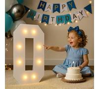 Bugame Números de marquesina, números iluminados de 2 pies, decoración de fiesta para cumpleaños, boda, aniversario, graduación, fácil montaje, mosaico número 0 de 24 pulgadas