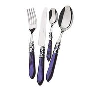 BUGATTI Cubertería, Aladdin, 24 Piezas en Acero Inoxidable 18/10, Aro Cromado y Mango Azul con Efecto nácar. Cubertería para 6 Personas: 6 cucharas, 6 Tenedores, 6 Cuchillos y 6 cucharas de café
