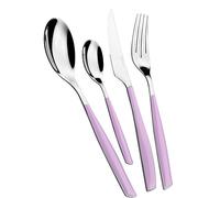 BUGATTI, Glamour, Juego de cubiertos de 24 piezas en acero inoxidable 18/10 y mango de color LILA. Juego de cubiertos para 6 personas compuesto por 6 cucharas, 6 tenedores, 6 cuchillos y 6 cucharas de café