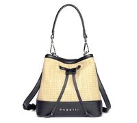 bugatti Isa bolso saco S para mujer, bolso pequeño con efecto rafia de piel sintética, beige/negro
