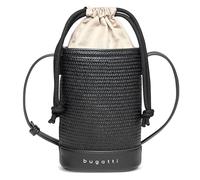 bugatti Isa mini bolso saco para mujer, bolso pequeño con efecto rafia de piel sintética, negro