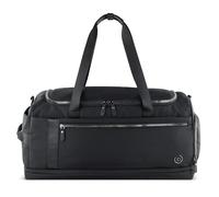 bugatti Nero Bolsa de Viaje con Ribetes de Piel de Vacuno, Bolsa de Fin de Semana con función Trolley, Negra