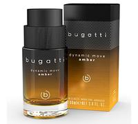 bugatti Perfume para hombre Dynamic Move Amber 100 ml, agua de colonia ahumada, sensual y fuerte combinación de canela, tabaco y cipriol, dinámico, en polvo y dulce picante