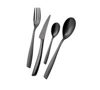 BUGATTI, Riviera, Cubertería de 24 piezas en acero inoxidable. Servicio para 6 personas compuesto por 6 Cucharas, 6 Tenedores, 6 Cuchillos y 6 Cucharas de Café, Recubrimiento PVD Satin Black Diamond
