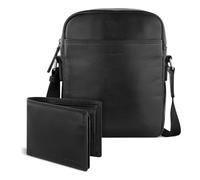 bugatti Savona Bolso bandolera y cartera Set de piel de búfalo, cartera con protección RFID, bolso bandolera con bolsa de tela, negro