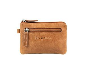 bugatti Volo Llavero de Cuero - Estuche para Llaves con Compartimento para Monedas y Llavero - Elegante Caja de Regalo - Cognac