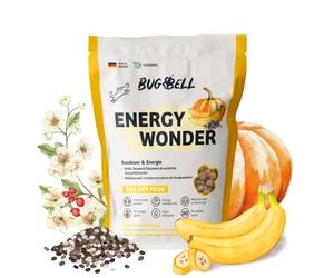BugBell 800 g de Comida Seca de Alta energía para Perros, proteína de Insectos sin Cereales, plátano y Calabaza, chía y Aceite de salmón y L-carnitina apoyan una Vida Activa del Perro, declaración