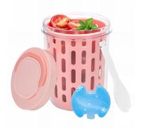 Bugucat Caja de aperitivos con acumulador de frío para niños, 620 ml, caja de ensalada para llevar con tapa, caja de aperitivos con tenedor y colador para frutas y verduras, caja de ensalada