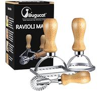 Bugucat Cortadores de Raviolis,Moldes y Rodillo para Cortar Raviolis,Moldeador de Ravioles con Mango de Madera y Borde Acanalado,Molde para Hacer Pasta para Hacer Raviolis,Empanadillas o Galletas